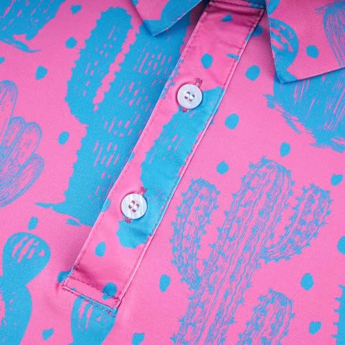 Fanient Mens Polo Shirts Short Sleeve Dry Fit 3D Printed Cactus Golf Shirt Performance Moisture Wicking M
