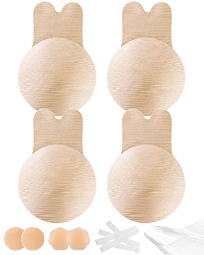 Adhesive Bra Sticky Bra 2 Pair, Push Up Sticky Boobs for Women, Invisible Silicone Bras for Backless Strapless Dress with Nipple Pasties(Nude+Nude-L/XL)-L18