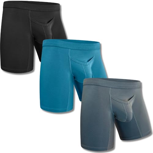 Real Men Modal 7in Boxer Briefs V-FLY C Pouch 3pk Black/Cyan/Gray XL