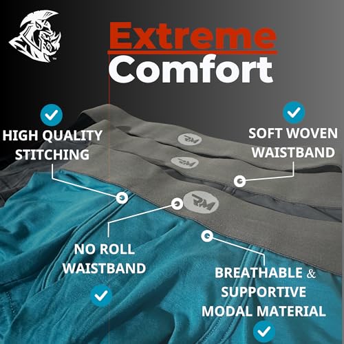 Real Men Modal 7in Boxer Briefs V-FLY C Pouch 3pk Black/Cyan/Gray XL