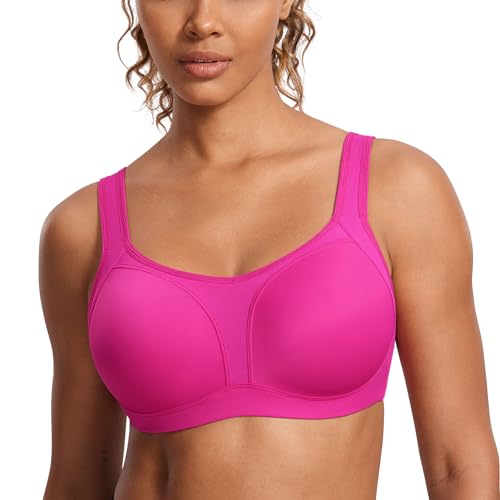 SYROKAN Women's High Impact Underwire Sports Bra High Support Large Bust Padded Adjustable Straps Running Bra Hibiscus Purple 36D