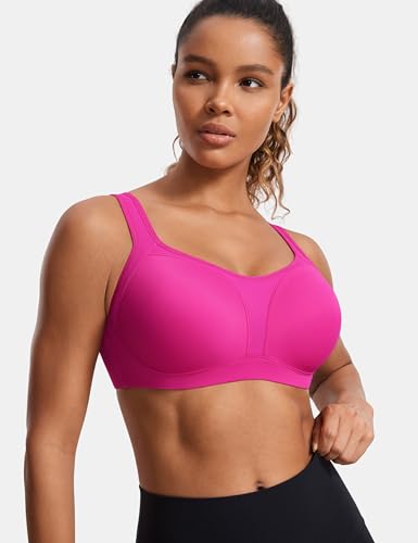 SYROKAN Women's High Impact Underwire Sports Bra High Support Large Bust Padded Adjustable Straps Running Bra Hibiscus Purple 36D