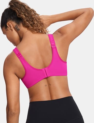 SYROKAN Women's High Impact Underwire Sports Bra High Support Large Bust Padded Adjustable Straps Running Bra Hibiscus Purple 36D