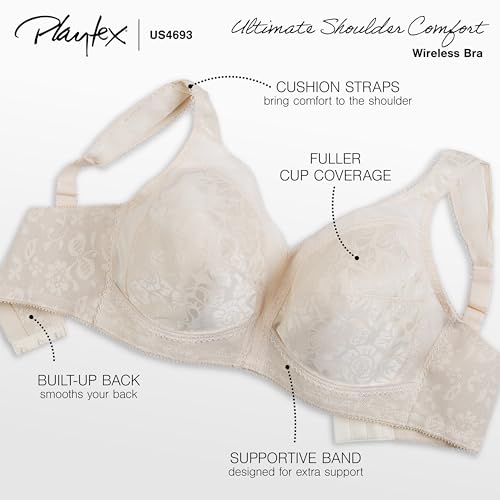 Playtex Women's 18 Hour Comfort-Strap Wireless, Full-Coverage Bra with 4-Way TruSupport, Single & 2-Pack, Sparrow Brown, 36D