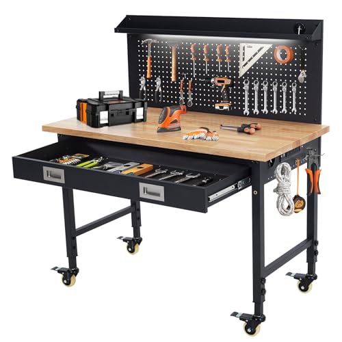 Heavy-Duty Adjustable Workbench with Drawer and Metal Frame