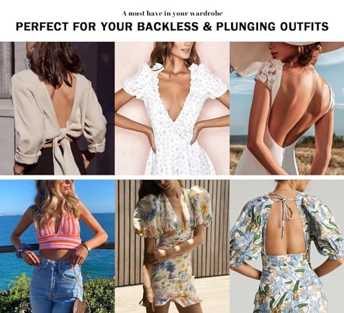 HANSCA Women's Deep plunge Low Cut Backless Bra Push Up Seamless Underwire Bra with Padded Convertible (Nude, 34D)