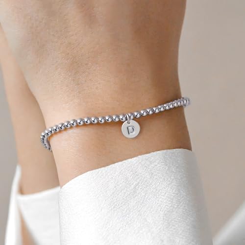Turandoss Mothers Day Gifts - Mothers Day Gifts for Mom Daughter Women, Silver Initial D Charm Bracelet for Mom Daughter Women, Womens Dainty Silver Initial Bracelet Jewelry Gifts