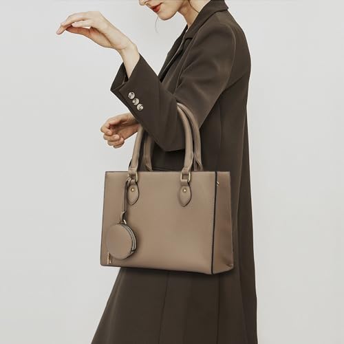 KKXIU Purses and Handbags for Women Vegan Leather Tote Shoulder Bag Ladies Top Handle Satchel with Coin Purse (Khaki1)