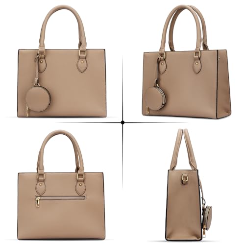 KKXIU Purses and Handbags for Women Vegan Leather Tote Shoulder Bag Ladies Top Handle Satchel with Coin Purse (Khaki1)