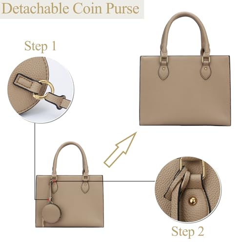 KKXIU Purses and Handbags for Women Vegan Leather Tote Shoulder Bag Ladies Top Handle Satchel with Coin Purse (Khaki1)