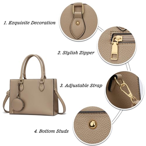 KKXIU Purses and Handbags for Women Vegan Leather Tote Shoulder Bag Ladies Top Handle Satchel with Coin Purse (Khaki1)