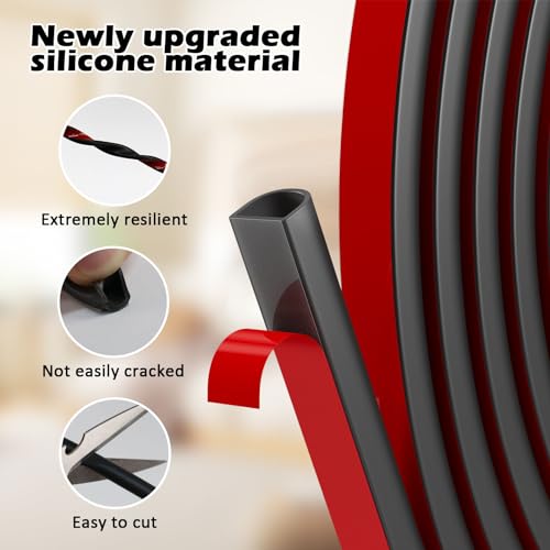 Bantie Silicone Weather Stripping Door Seal 20 FT Self Adhesive D-Shaped Strip for Door/Window Backing Seals Large Gap (from 1/4” to 15/32") Black