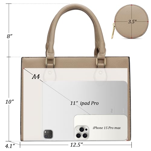 KKXIU Purses and Handbags for Women Vegan Leather Tote Shoulder Bag Ladies Top Handle Satchel with Coin Purse (Khaki1)