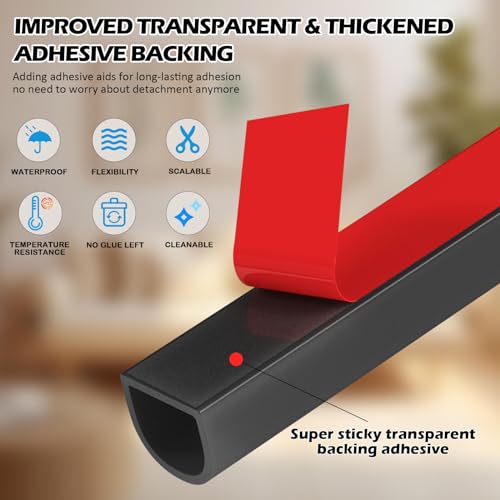 Bantie Silicone Weather Stripping Door Seal 20 FT Self Adhesive D-Shaped Strip for Door/Window Backing Seals Large Gap (from 1/4” to 15/32") Black
