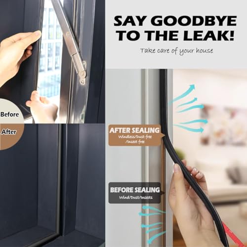 Bantie Silicone Weather Stripping Door Seal 20 FT Self Adhesive D-Shaped Strip for Door/Window Backing Seals Large Gap (from 1/4” to 15/32") Black