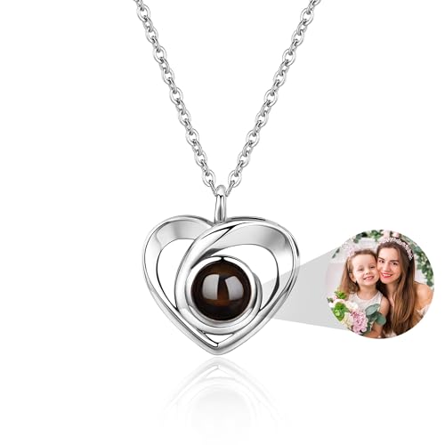 Easycosy Personalized Picture Necklace Projection Necklace with Photo Inside - Customized Photo Pendant Necklace Valentines Love Memorial Gifts for Girlfriend Wife Birthday Anniversary