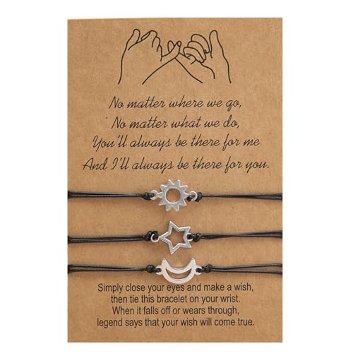 Romlibr Pinky Promise Matching Bracelet Bangle Couples Sun Moon Bracelet Distance Relationship for Women Men Teen Gifts (3s)