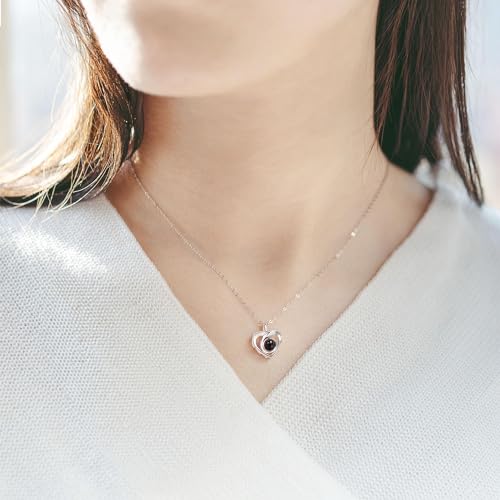 Easycosy Personalized Picture Necklace Projection Necklace with Photo Inside - Customized Photo Pendant Necklace Valentines Love Memorial Gifts for Girlfriend Wife Birthday Anniversary