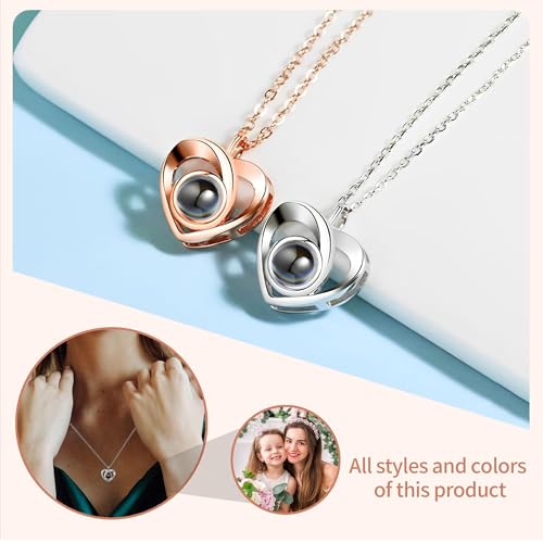 Easycosy Personalized Picture Necklace Projection Necklace with Photo Inside - Customized Photo Pendant Necklace Valentines Love Memorial Gifts for Girlfriend Wife Birthday Anniversary