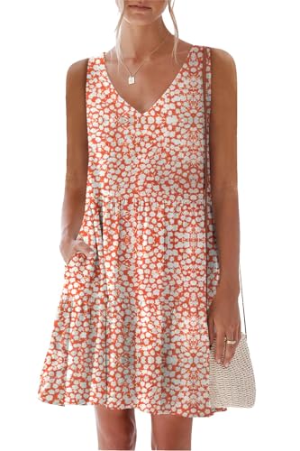 nclook Women's Summer Casual Dress Sweet & Cute V-Neck Mini Dress with Pocket Sleeveless Dress