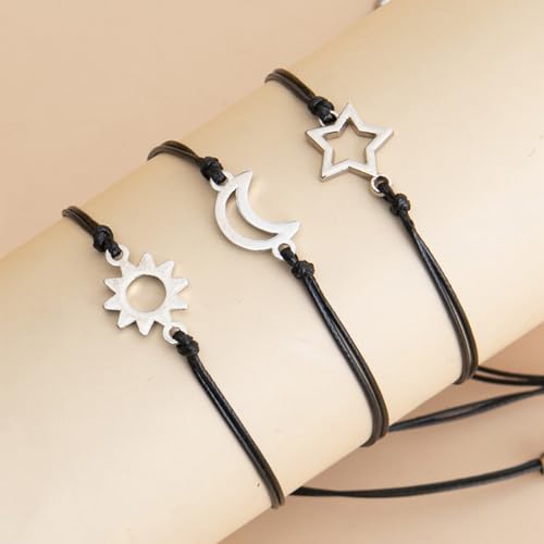 Romlibr Pinky Promise Matching Bracelet Bangle Couples Sun Moon Bracelet Distance Relationship for Women Men Teen Gifts (3s)