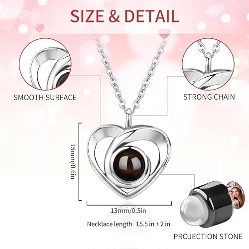 Easycosy Personalized Picture Necklace Projection Necklace with Photo Inside - Customized Photo Pendant Necklace Valentines Love Memorial Gifts for Girlfriend Wife Birthday Anniversary