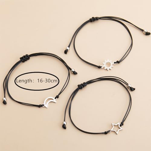 Romlibr Pinky Promise Matching Bracelet Bangle Couples Sun Moon Bracelet Distance Relationship for Women Men Teen Gifts (3s)