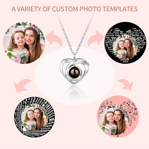 Easycosy Personalized Picture Necklace Projection Necklace with Photo Inside - Customized Photo Pendant Necklace Valentines Love Memorial Gifts for Girlfriend Wife Birthday Anniversary