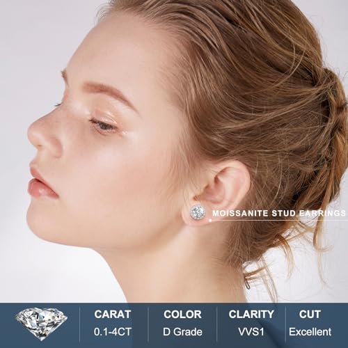 4 Carats Moissanite Halo Earrings 8MM Moissanite Stud Earrings for Men, 18k White Gold Plated 925 Sterling Silver Women's Diamond Stud Earrings D Color VVS1 Brilliant Cut Simulated Diamond Studs with Push Back Hypoallergenic Earrings