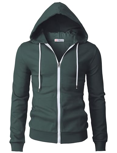 H2H Mens Casual Kanga Pocket Lightweight Hoodie with White Zipper and String BALSAMGREEN US M (CMOHOL048)
