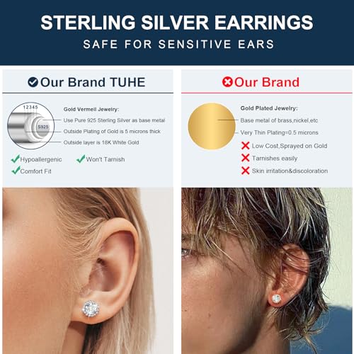 4 Carats Moissanite Halo Earrings 8MM Moissanite Stud Earrings for Men, 18k White Gold Plated 925 Sterling Silver Women's Diamond Stud Earrings D Color VVS1 Brilliant Cut Simulated Diamond Studs with Push Back Hypoallergenic Earrings