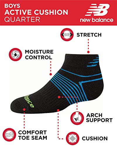 New Balance Boys' Socks - Performance Cushioned Quarter Socks (16 Pack), Size Large, All White