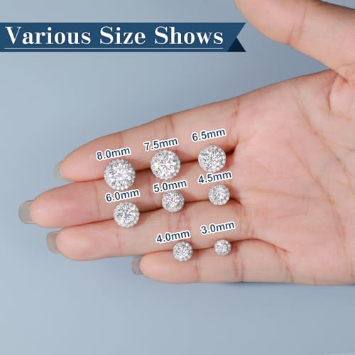 4 Carats Moissanite Halo Earrings 8MM Moissanite Stud Earrings for Men, 18k White Gold Plated 925 Sterling Silver Women's Diamond Stud Earrings D Color VVS1 Brilliant Cut Simulated Diamond Studs with Push Back Hypoallergenic Earrings