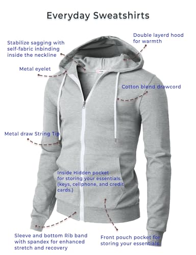 H2H Mens Casual Kanga Pocket Lightweight Hoodie with White Zipper and String BALSAMGREEN US M (CMOHOL048)