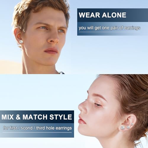 4 Carats Moissanite Halo Earrings 8MM Moissanite Stud Earrings for Men, 18k White Gold Plated 925 Sterling Silver Women's Diamond Stud Earrings D Color VVS1 Brilliant Cut Simulated Diamond Studs with Push Back Hypoallergenic Earrings