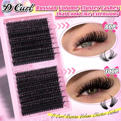 wiwoseo D Curl Lash Clusters Individal Lashes Clusters 360pcs Mink Lashes Clusters Eyelash Extensions Russian Lash Extension 80D+100D Fluffy Individual Eyelash Cluster for Beginners (10-20MM)