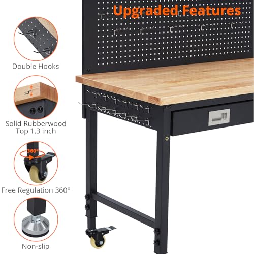 Heavy-Duty Adjustable Workbench with Drawer and Metal Frame