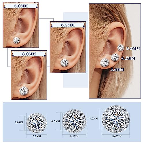 4 Carats Moissanite Halo Earrings 8MM Moissanite Stud Earrings for Men, 18k White Gold Plated 925 Sterling Silver Women's Diamond Stud Earrings D Color VVS1 Brilliant Cut Simulated Diamond Studs with Push Back Hypoallergenic Earrings