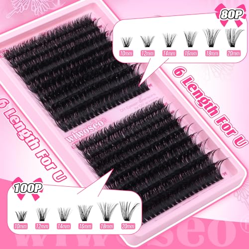 wiwoseo D Curl Lash Clusters Individal Lashes Clusters 360pcs Mink Lashes Clusters Eyelash Extensions Russian Lash Extension 80D+100D Fluffy Individual Eyelash Cluster for Beginners (10-20MM)