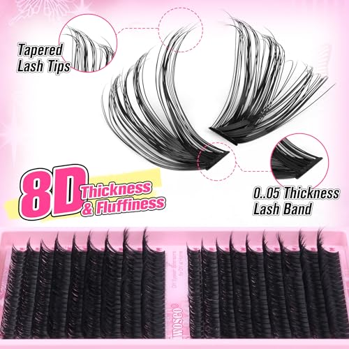 wiwoseo D Curl Lash Clusters Individal Lashes Clusters 360pcs Mink Lashes Clusters Eyelash Extensions Russian Lash Extension 80D+100D Fluffy Individual Eyelash Cluster for Beginners (10-20MM)