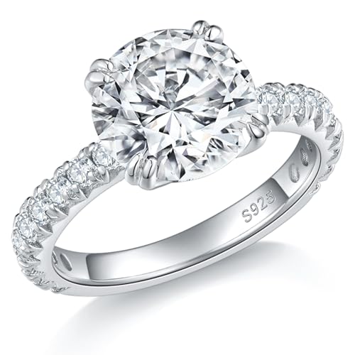 2ct Moissanite Round Cut Lab Created Diamond Engagement Ring Solitaire D Color VVS1 White Gold Plated Sterling Silver Promise Rings for Women Size 6