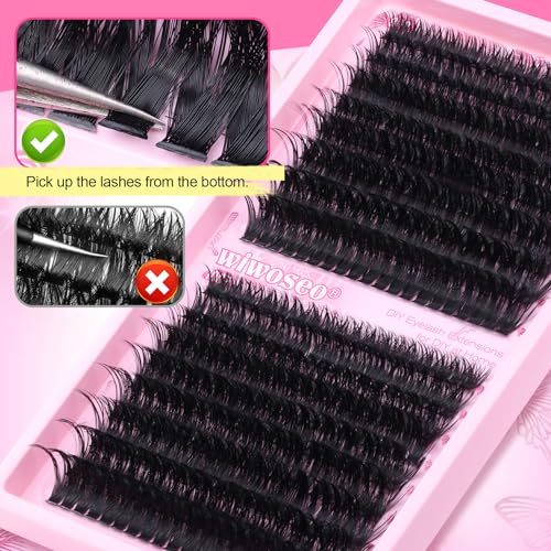 wiwoseo D Curl Lash Clusters Individal Lashes Clusters 360pcs Mink Lashes Clusters Eyelash Extensions Russian Lash Extension 80D+100D Fluffy Individual Eyelash Cluster for Beginners (10-20MM)