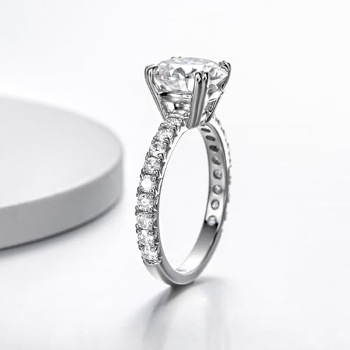 2ct Moissanite Round Cut Lab Created Diamond Engagement Ring Solitaire D Color VVS1 White Gold Plated Sterling Silver Promise Rings for Women Size 6