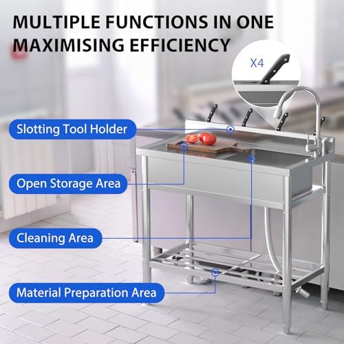 Commercial Stainless Steel Free Standing Kitchen Sink Utility Set