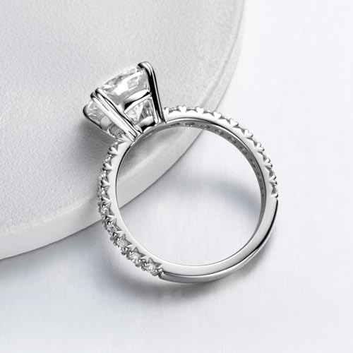2ct Moissanite Round Cut Lab Created Diamond Engagement Ring Solitaire D Color VVS1 White Gold Plated Sterling Silver Promise Rings for Women Size 6