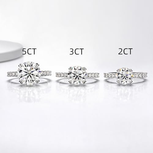 2ct Moissanite Round Cut Lab Created Diamond Engagement Ring Solitaire D Color VVS1 White Gold Plated Sterling Silver Promise Rings for Women Size 6