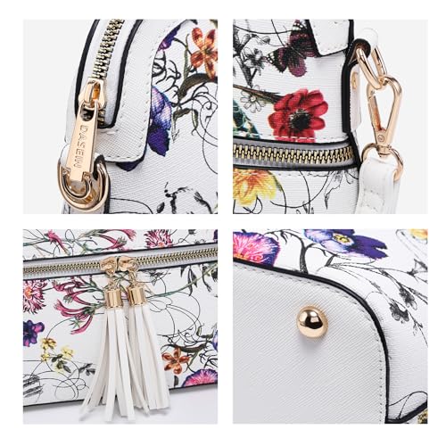 Dasein Women Tassel Zipper Pocket Crossbody Bag Shoulder Purse Fashion Travel Bag with Multi Pockets (00-White Floral)
