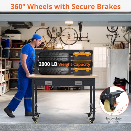 Heavy-Duty Adjustable Workbench with Drawer and Metal Frame