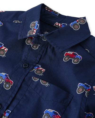 The Children's Place Boys' Short Sleeve Button Down Shirt, America Monster Trucks