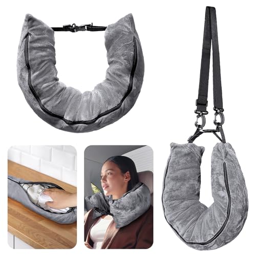 Eppyyo Stuffable Travel Pillow for Extra Luggage, Velvet Travel Neck Pillow Storage Bag with Adjustable Neck Size, Fits about 6 T-Shirts Travel Essentials Multifunctional Sleeping Rest Cushion